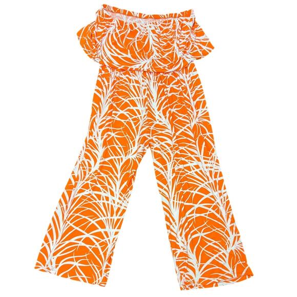 🧡 Ashley Stewart Plus Size 26/28 Orange White Wide Leg Jumpsuit Bold Print - Picture 1 of 5